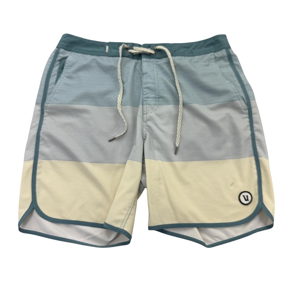 Vuori Shorts Mens 32 Blue Stripe Swim Trunks Drawstring Back Pocket Stretch